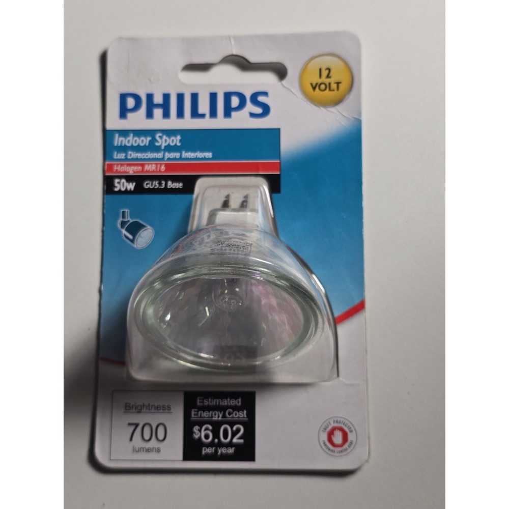 Philips Indoor Spot Light Bulb MR16, 50W GU5.3 Base 700 Lumens 2 Prong
